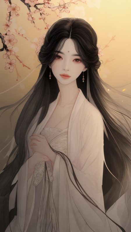 An elegant East Asian woman dressed in traditional hanfu-style